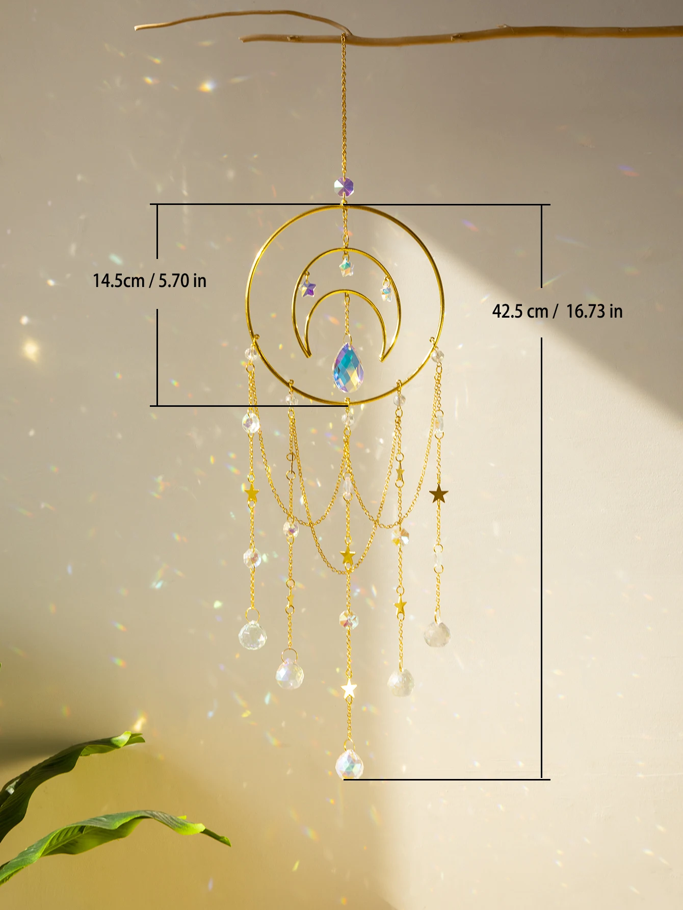 Boho Moon Suncatcher Stained Glass Crystal Sun Catcher Bedroom Pendant Prism Rainbow Maker Teardrop Chandelier Garden Decoration