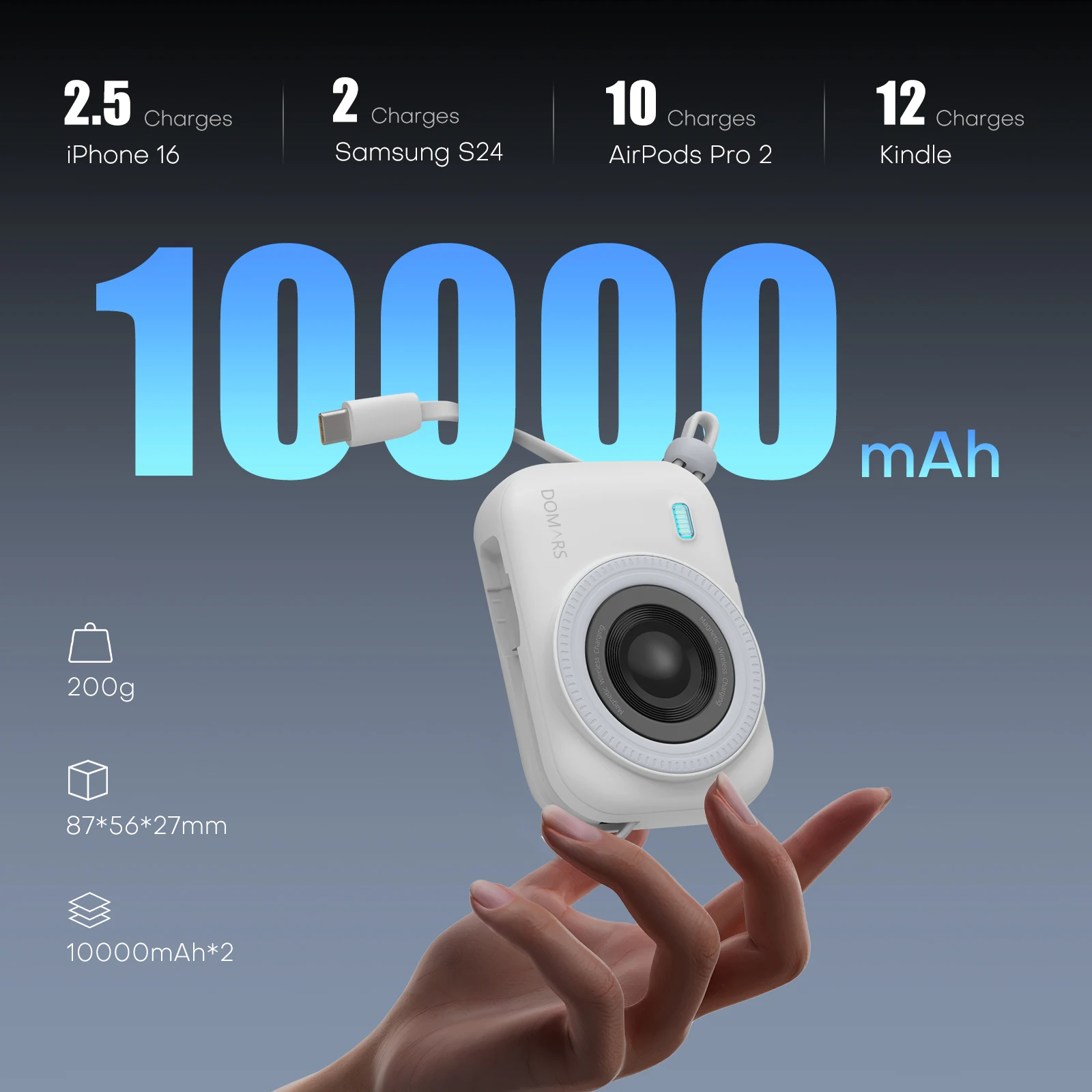 도마스 공유 파워뱅크 5개 10000mAh 마그네틱 휴대용 배터리 고속 충전 내장 데이터 케이블 CCC 인증 사무실용