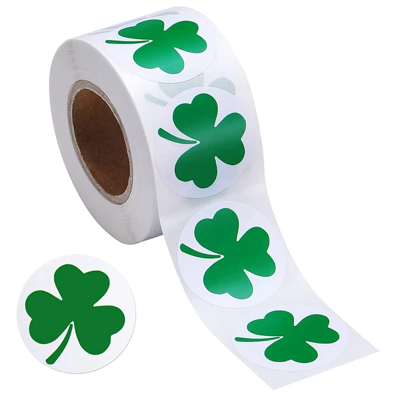 

Наклейки Shamrock на день Патрика, наклейки Shamrock рулонные наклейки 1-1/2 дюймов, клейкая этикетка для ирландского украшения и творчества
