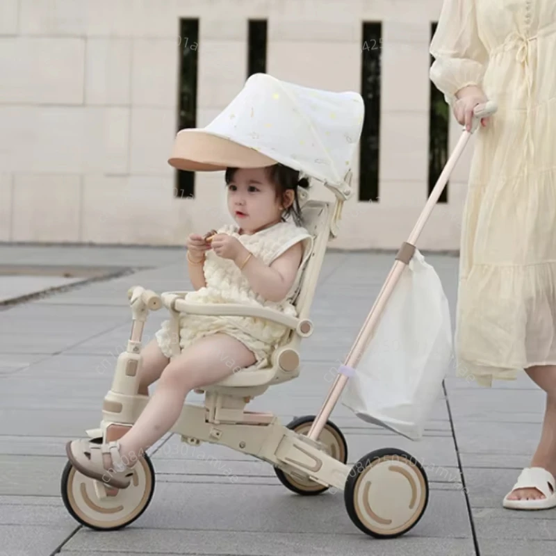 Lightweight Three-wheel Baby Stroller Adjustable Push Bar Foldable Multi-functional Children's Bicycle