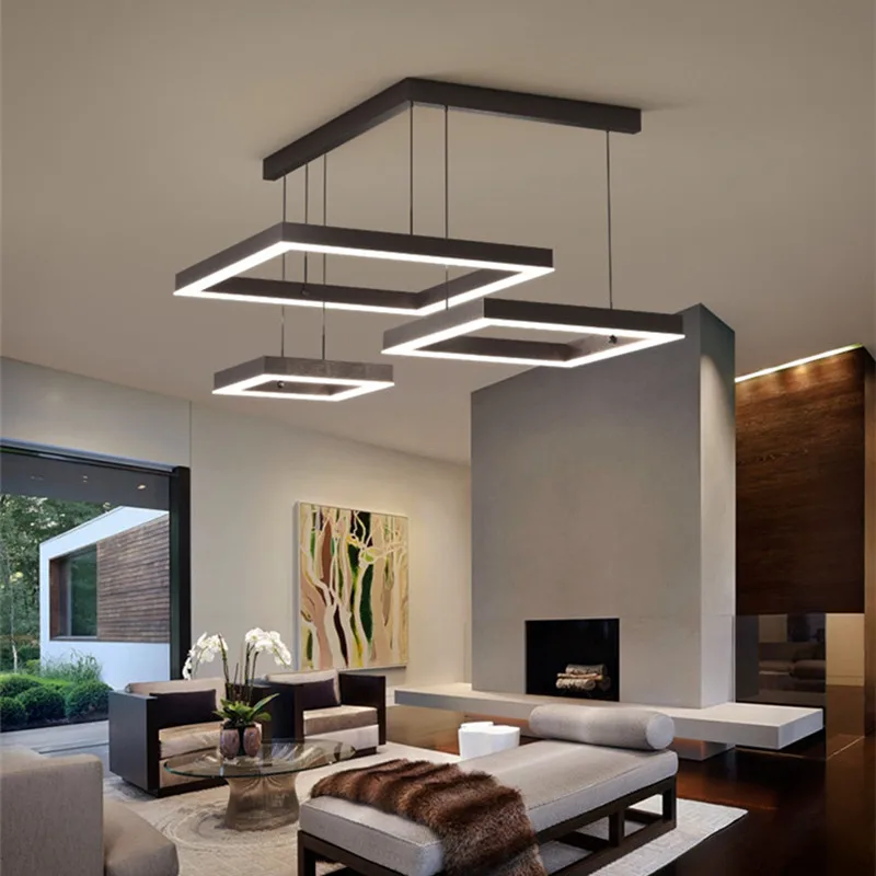 Modern Square Led Pendant Lamp Dimmable for Table Dining Living Room Bedroom Kitchen Hall Chandelier Home Decor Lighting Fixture