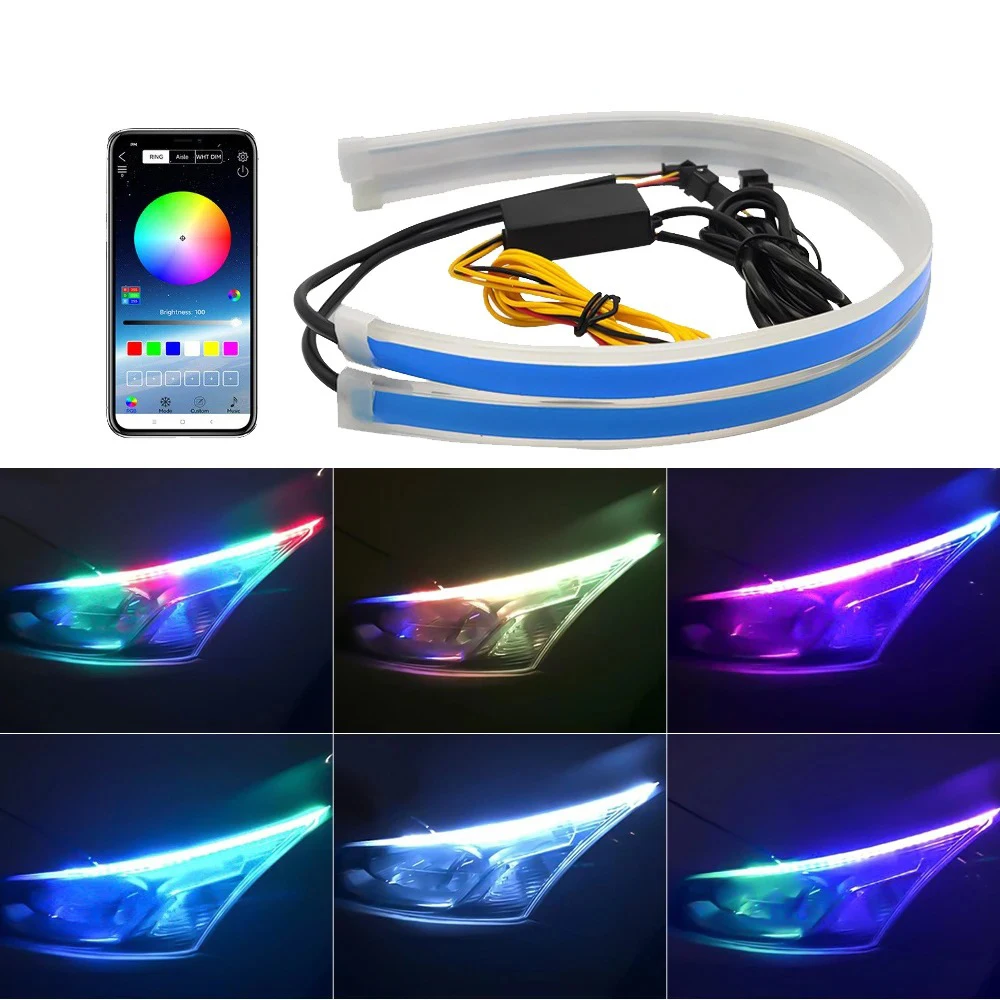 Daytime Running Lights Car LED DRL Lamp Strip DRL Decorative  Light Auto Headlight Turn Signal Light RGB With Remote App Control 1