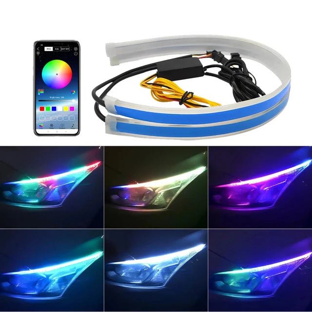 Daytime Running Lights Car LED DRL Lamp Strip DRL Decorative  Light Auto Headlight Turn Signal Light RGB With Remote App Control 1