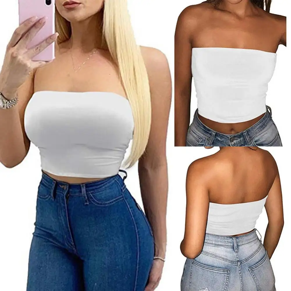 Women Sexy Solid Color Strapless Cropped Mini Bustier Slim Elastic Tube Top Soft And Skin-Friendly Perfect Gifts For Women women tube tops