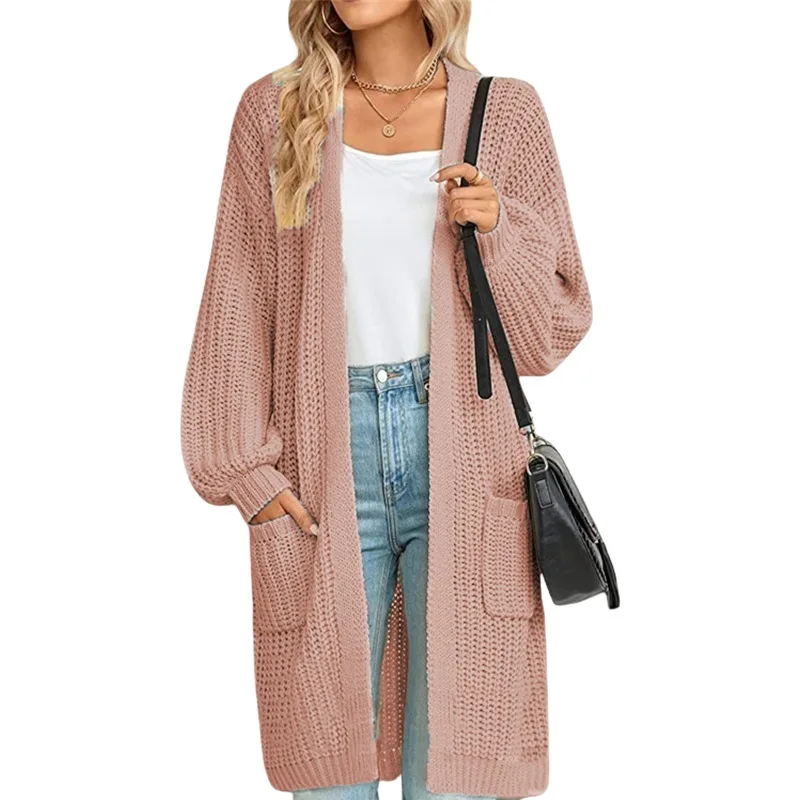2025 Herbst Winter Wunsch Neue Pullover Europäischen Amerikanischen Stil Mid-länge Lose Doppel Tasche Strickjacke Pullover Jacke – Detail 9
