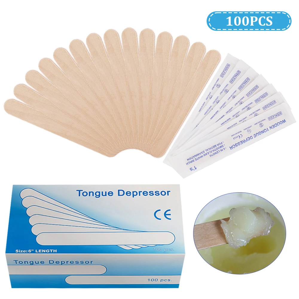 Disposable Tattoo Tongue Depressor Body Waxing Tools Wooden Body Hair Removal Stick Individually Packing 30/50/100/200PCS