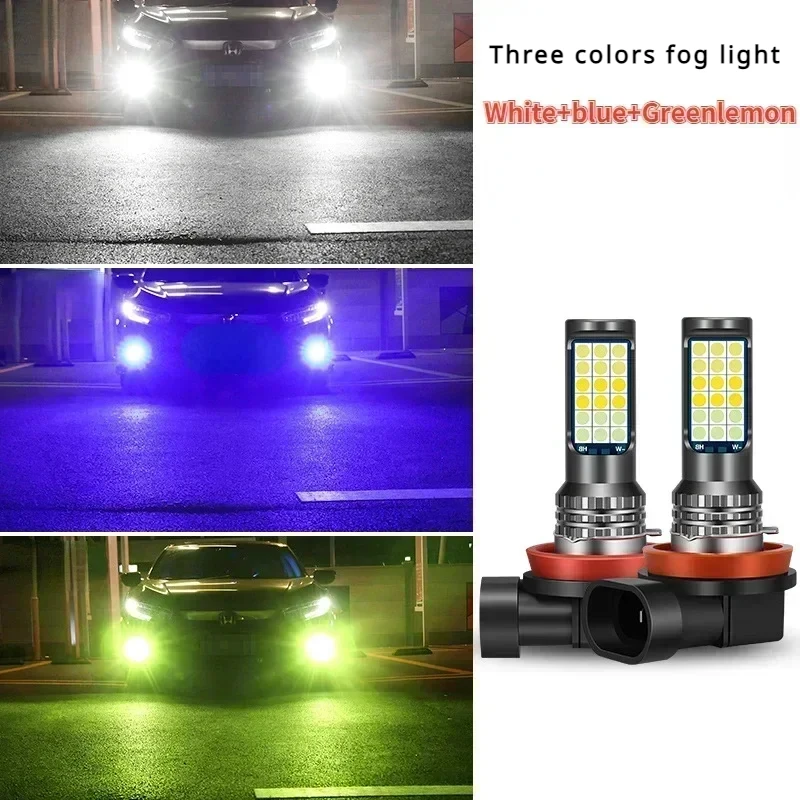 

Car Led Fog Lamp with Flashing 3030 Three-Color Fog Lamp Bulb Red Green Pink Blue Super Bright H3 H8 H11 9006 9005 H7 Modified