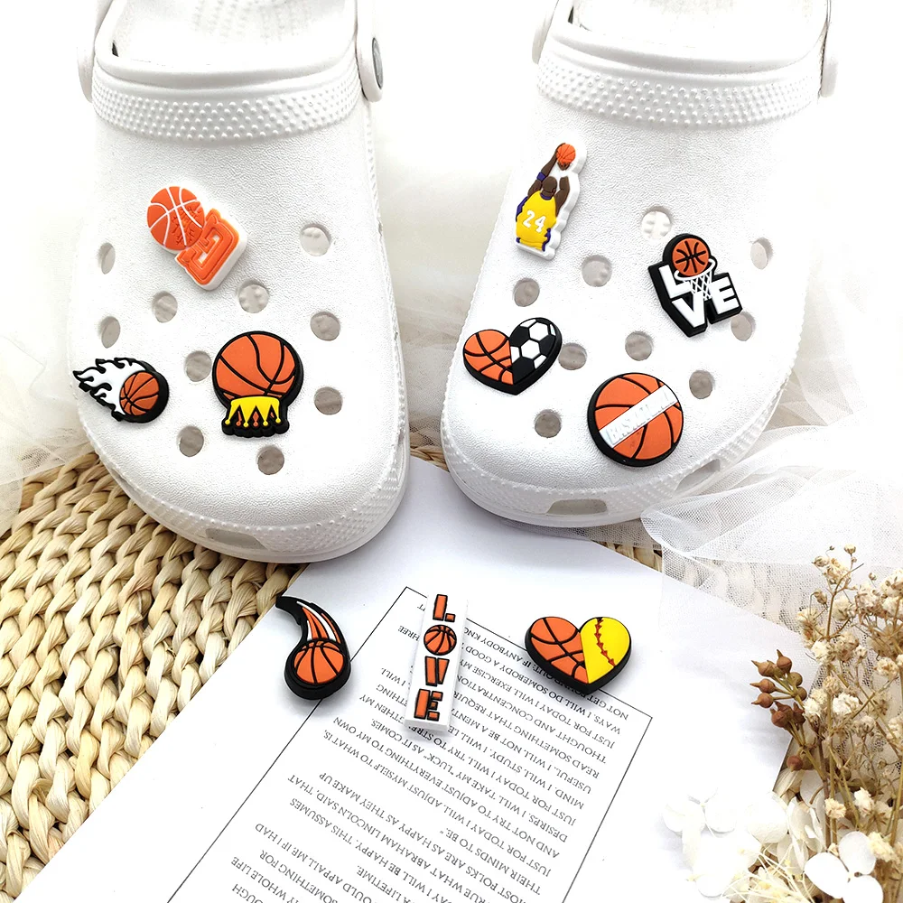 10 Pcs/set basketball Croc Charms PVC shoe Decoration Cute Sandals Shoes Accessories jibz DIY for Boys Kids Christmas Gift Set