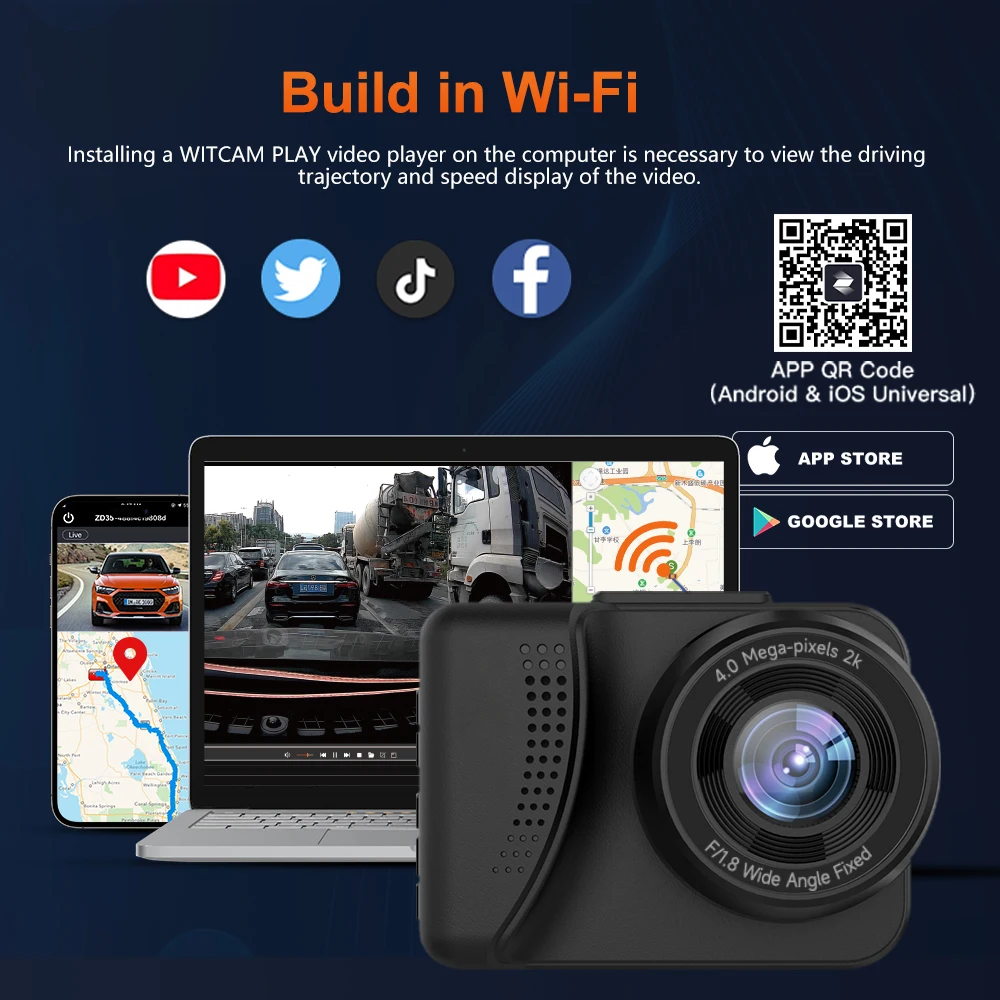 Soybean ZD35 Action Video Cameras WiFi HD 1080P 2.0" Screen 160&deg; Wide Angle Night Vision Car DVR Video Sports Recording Dashcam