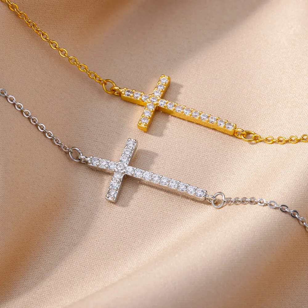 Gold Plated Stainless Steel Cross Bracelet For Women Gift