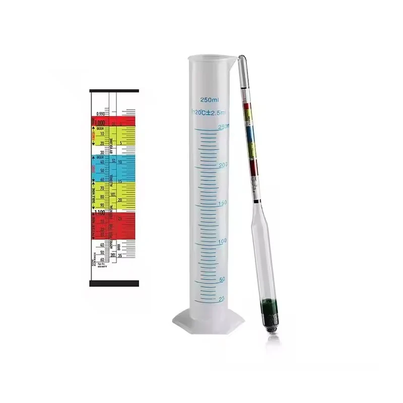 Hydrometer Tester 250ml Measuring Bottle Triple Scale For Wine Beer Mead Kombucha Specific Gravity ABV Tester Beer Brewing Accessories