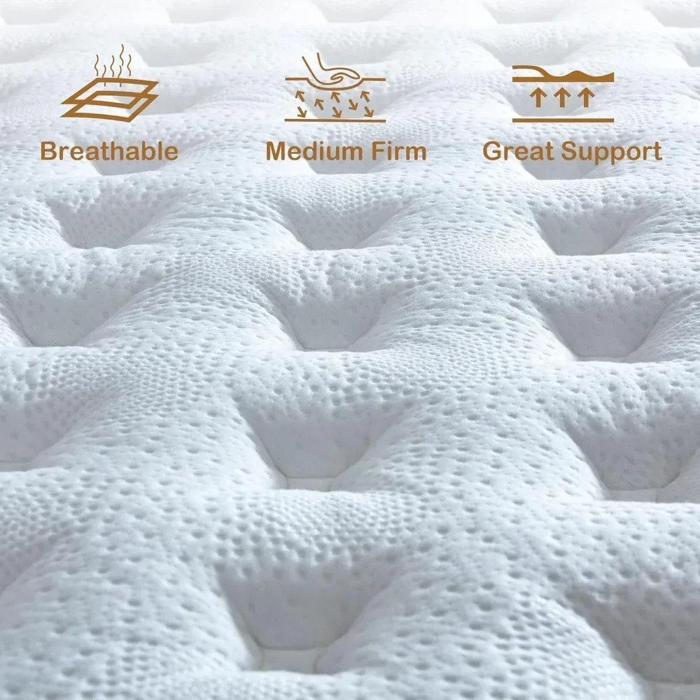 Queen Mattress, 10",12" & 14 Inch Innerspring Hybrid Mattress in a Box with Gel Memory Foam,Pressure Relief,Medium Firm Support 4