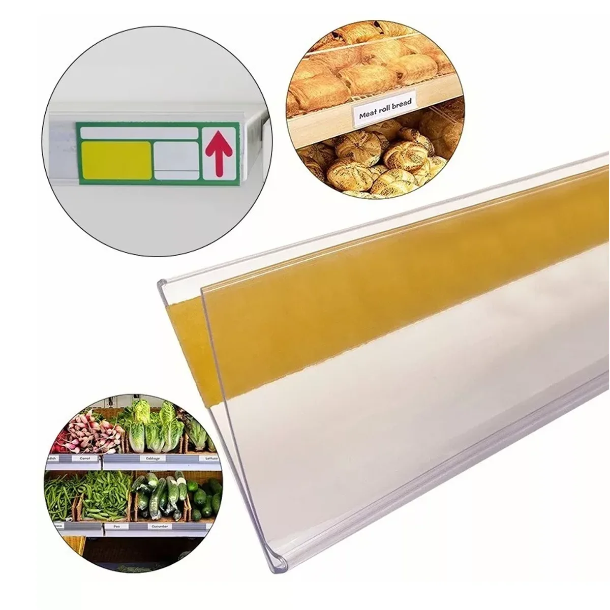Shelf Label Holder 30pcs Plastic PVC Shelf Data Strips Clip Holder Merchandise Price Talker Sign Label Display Adhesive Tape Back