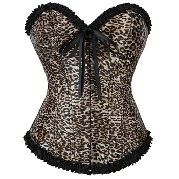 Sexy Victorian Corset Tops for Women Vintage Leopard Lace Up Bustier Gothic Waist Cincher Body Shaper Corset Lingerie