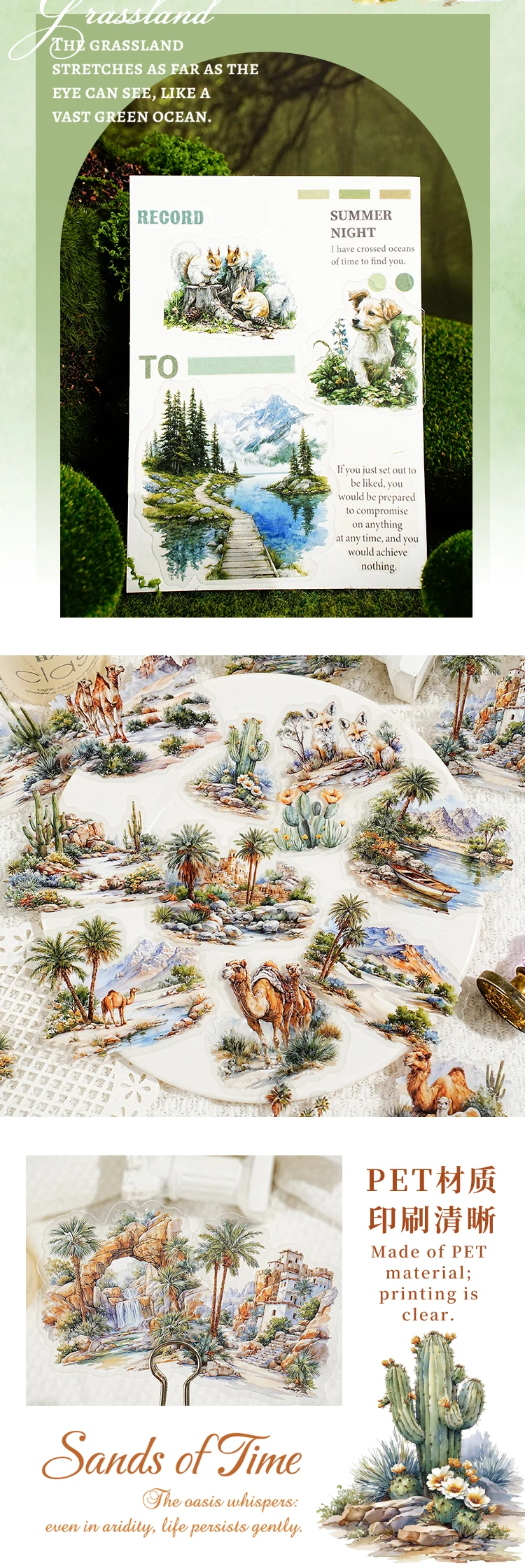 20 teile/paket Landschaft Thema PET Aufkleber Scrapbooking Materialien DIY Junk Journal Collage Collage sprache Dekor Aufkleber – Detail 8