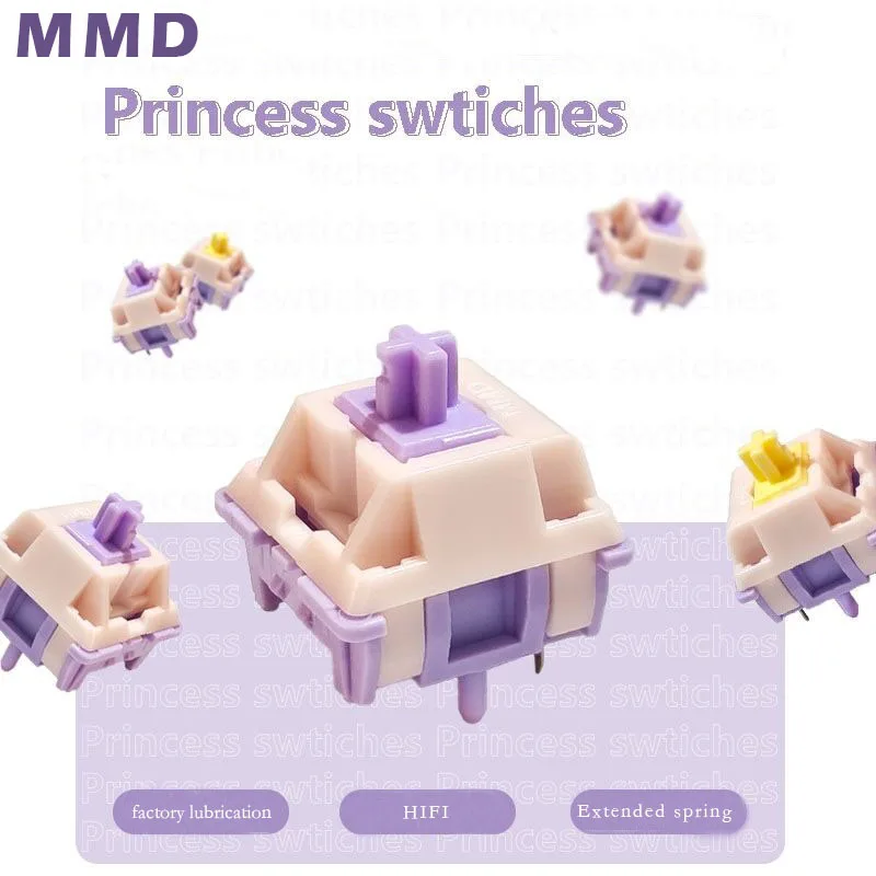 Interruptor de Teclado Mecânico Personalizado Pinos Tátil Linear Mmd Princess v2 Hifi Pom Material Ptfe Pré-montado 38g 45g 53g 48g 60g