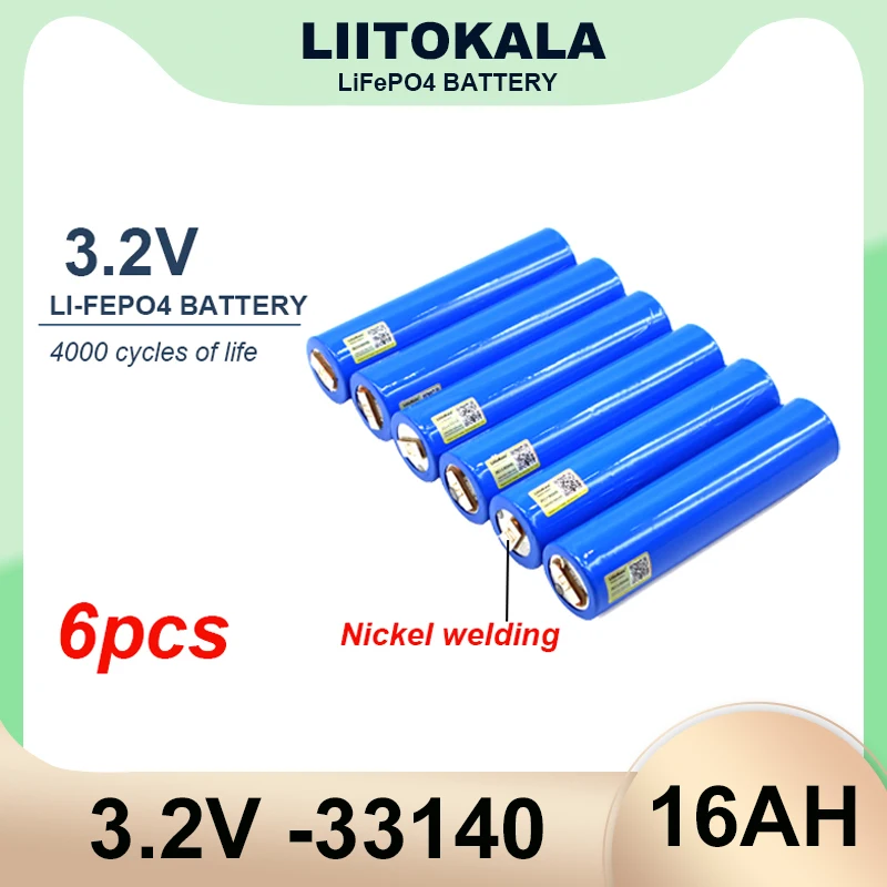 

6pcs LiitoKala 33140 16Ah lifepo4 3.2V Cells for diy 12v 24V 36V 48V 20AH 30AH ebike e-scooter power tools Battery pack+Nickel
