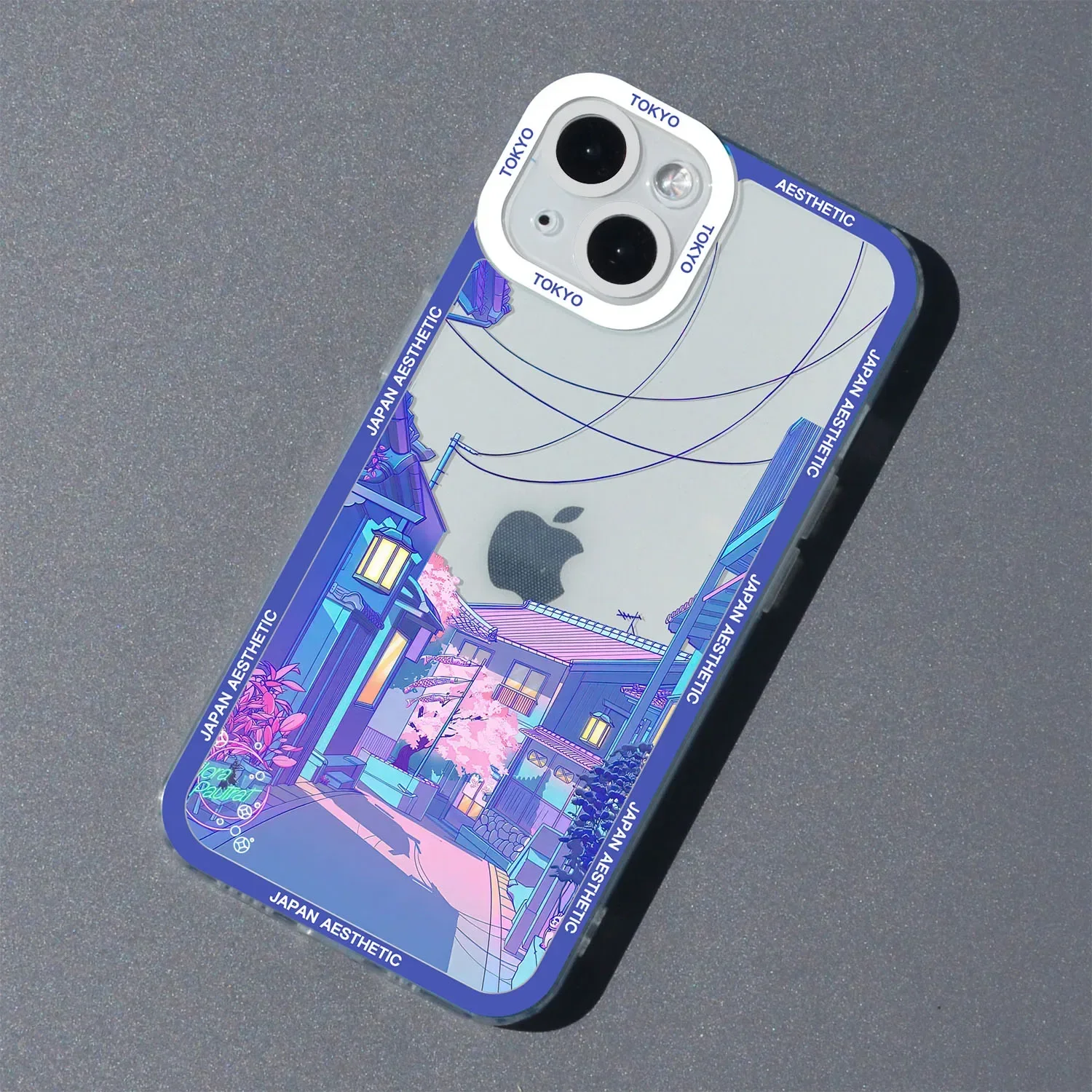 Japanese Anime Scenery Clear Phone Case with Cartoon Architecture Design