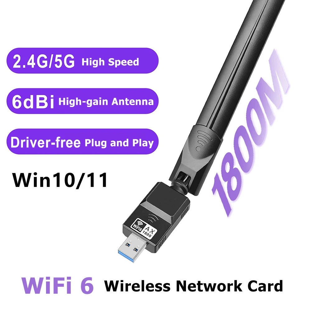 

Terow Wifi 6 1800m Wireless Network Card Intel RTL8832BU 2.4G 5G Dural Band Wifi6 USB 3.0 6dbi Antenna For Win 10 11 Drive free