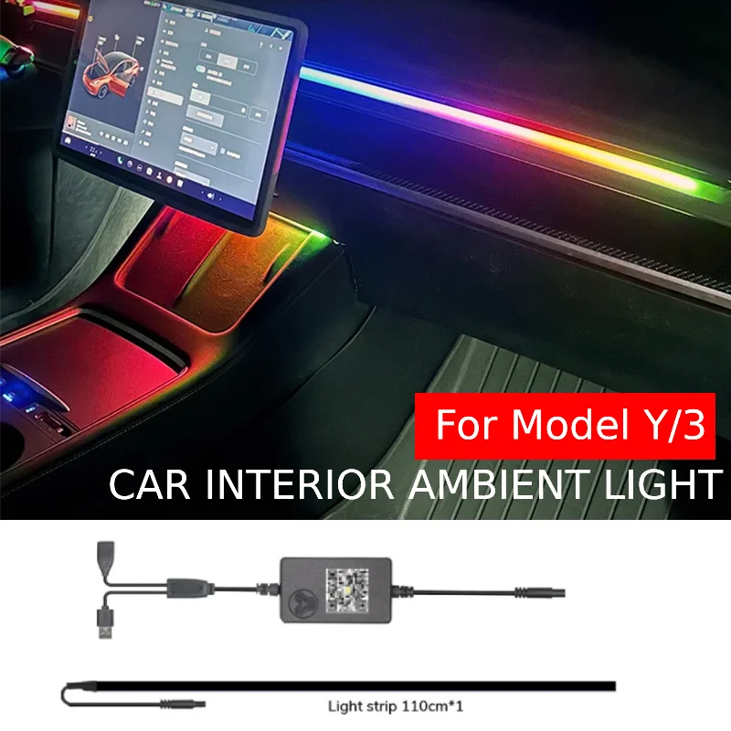 Per Tesla Model Y 3 64Color Rgb Kit Luce Ambientale Cruscotto Car Center Console Center Stack App Control Strisce Led Illuminazione Al Neon