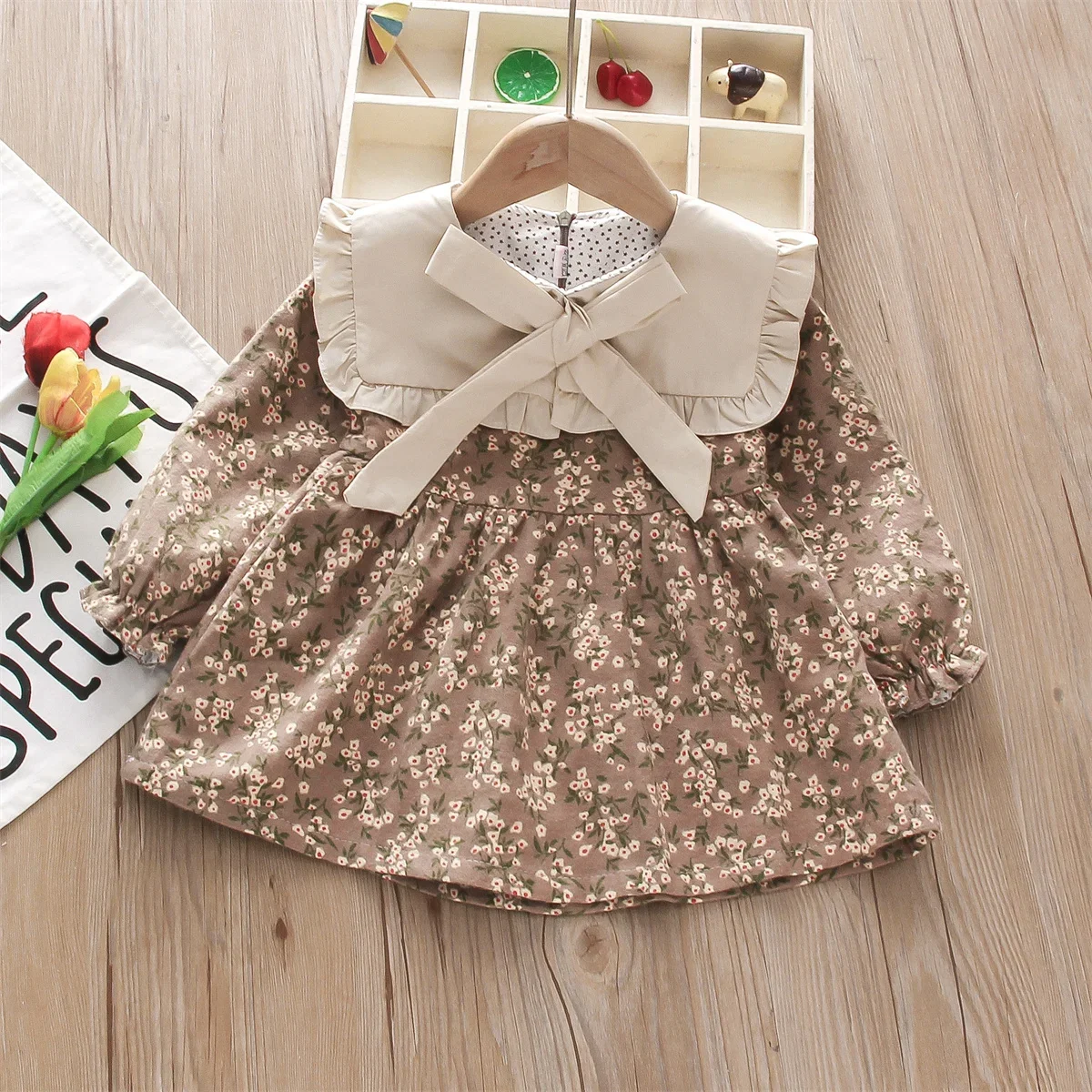 Fall Winter New Girls' Dress Floral Full Camp Bow - Uniqwear