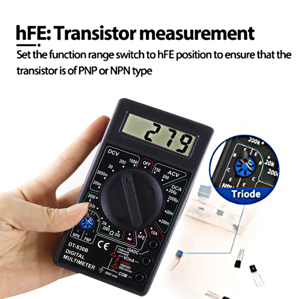 DT-830B LCD Digital Multimeter Mini Handheld Multimeter For Voltmeter Ammeter AC/DC 750/1000V Ohm Tester Meter With Probe digital multimeter multimeter tester