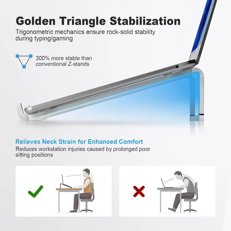 Foldable Ventilated Laptop Riser Stand - Silver, Portable Desk Holder