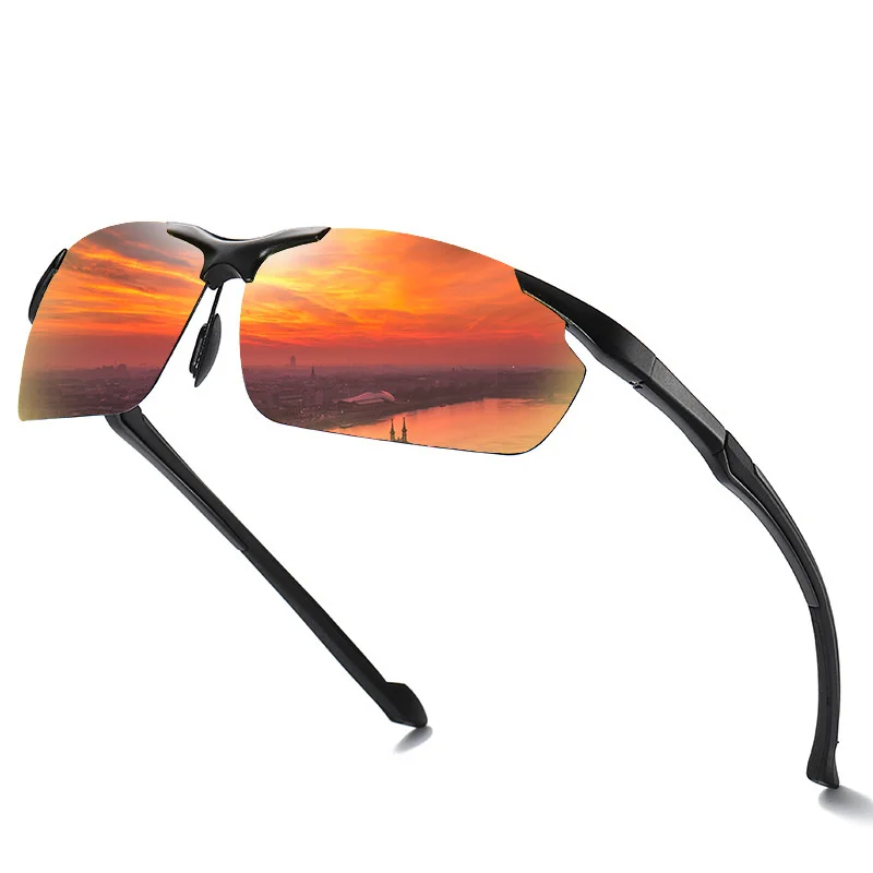 

new aluminum magnesium polarizing sunglasses riding color changing glasses anti high beam half frame driving night