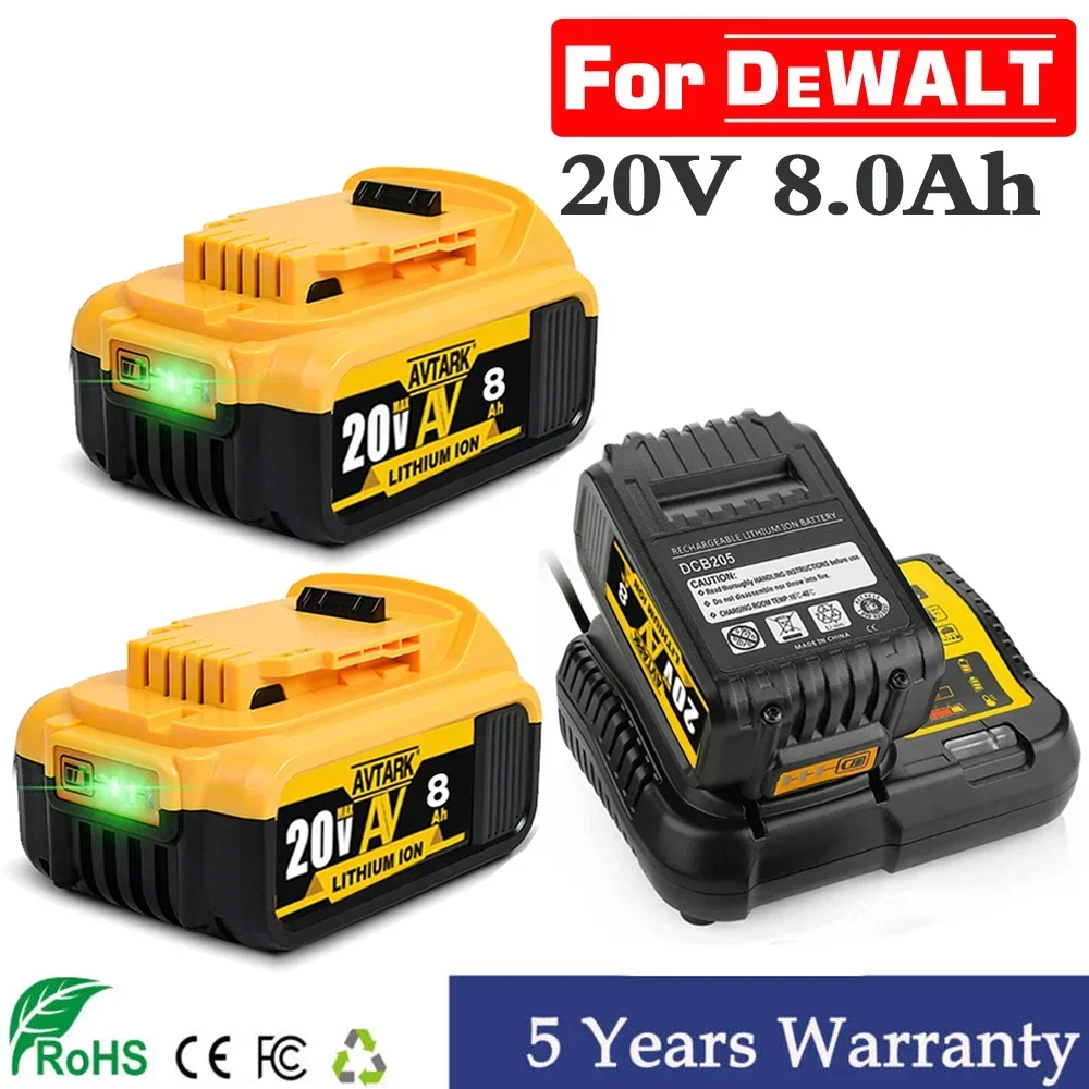 

2023 Upgrade 20V 6.0Ah 8.0Ah DCB200 Replacement Li-ion Battery for DeWalt MAX for DCB205 DCB201 DCB203 power tool Batteries