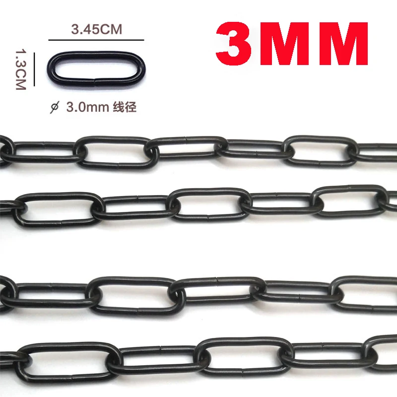 3mm Wire Black Square Chain Decorative Clothes Pendant Chain Garden Door Outdoor Parking Warning Link 1-10 Meter Long stainless steel chain steel chain
