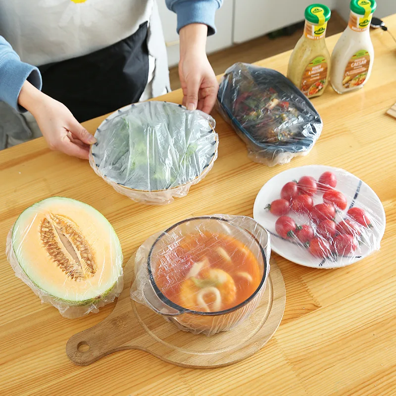 

Disposable Food Cover Plastic Wrap Elastic Food Lids For Fruit Bowl Shower Cap Fridge Storage Kitchen Fresh Keeping Saver Bag