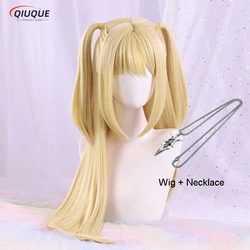 MisaMisa Cosplay Wig - Long Blonde Twin Tails, Heat Resistant for Halloween Parties + Wig Cap (Wig and Necklace)