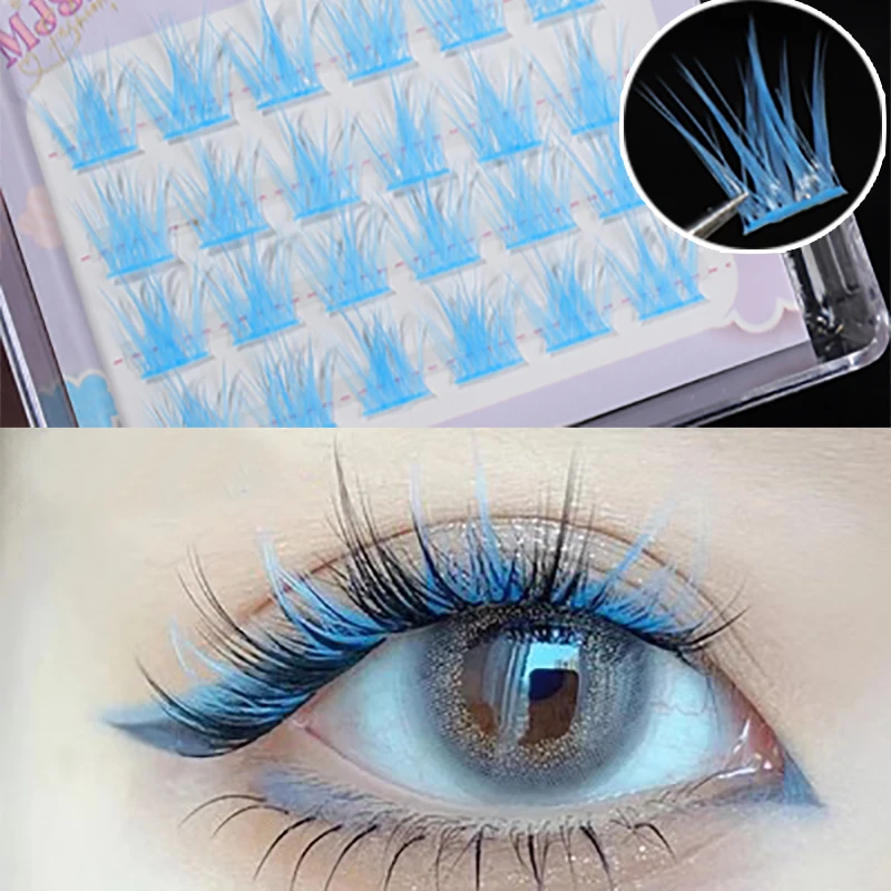 Pink White Blue Purple Colored Eyelash Clusters Manga Lashes Colored False Eyelashes Natural Mink Faux Bunche Makeup fake eyelashes false eyelashes