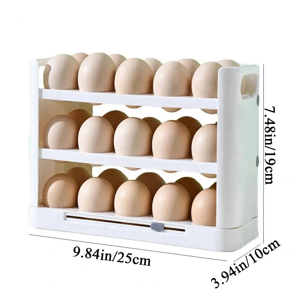 Egg Carton 1Pc Plastic Egg Storage Shelf Flippable 3 Layer 30 Count Egg Holder For Refrigerator Side Door Large Capacity with Handle