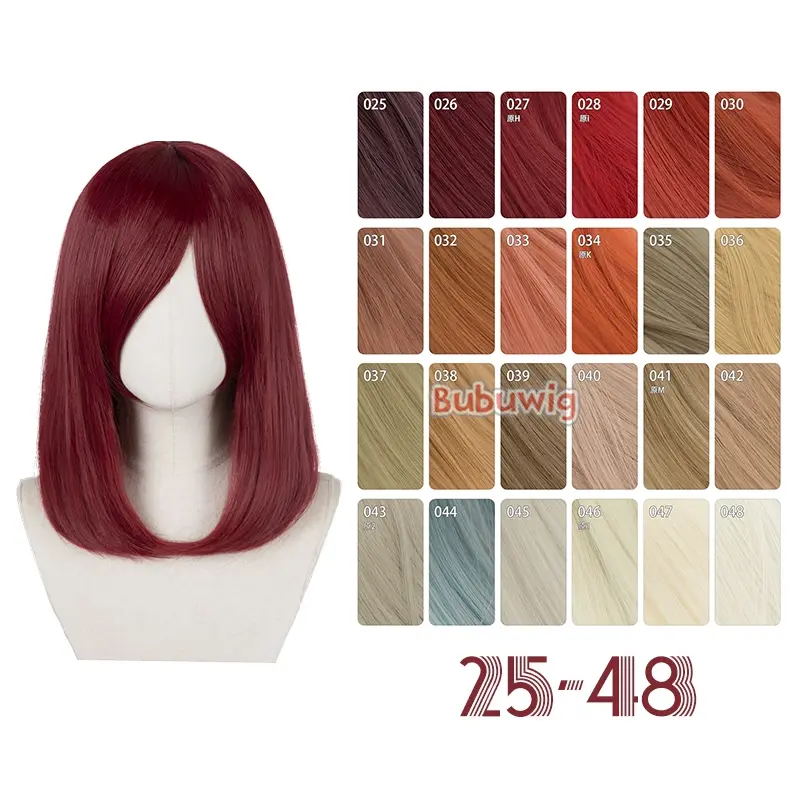 Bubuwig Synthetic Hair Over 100 Colors Fashion Classic 40cm Long Straight Anime Cosplay Wigs Pure Color Black Wig Heat Resistant - Image 8