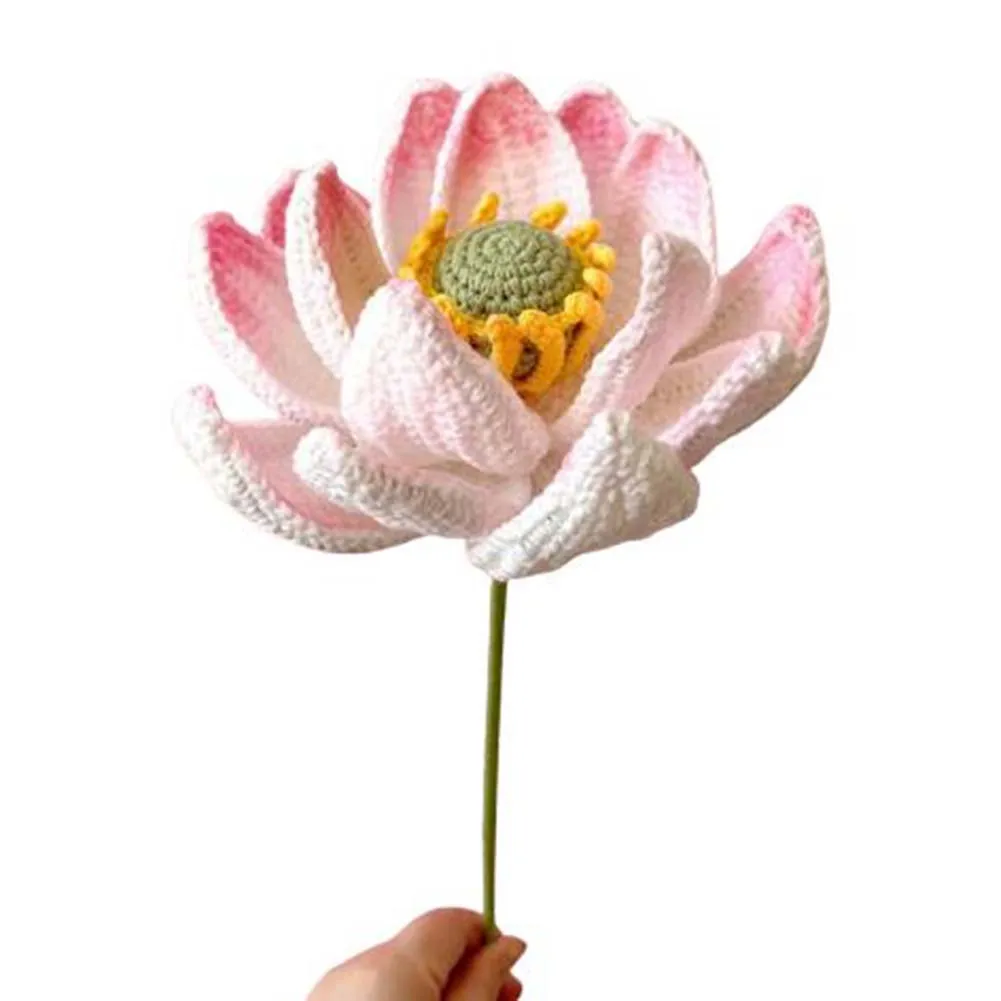 

1pcs Hand-crocheted Lotus Flowers Hand Woven Simulation Flowers Potted Table Decor Ornament Aesthetics Room Decoration