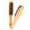 Wooden V-Shape Hairdressing Comb with Double Brushes - Anti-Static Hair Straightening Tool for Styling 2