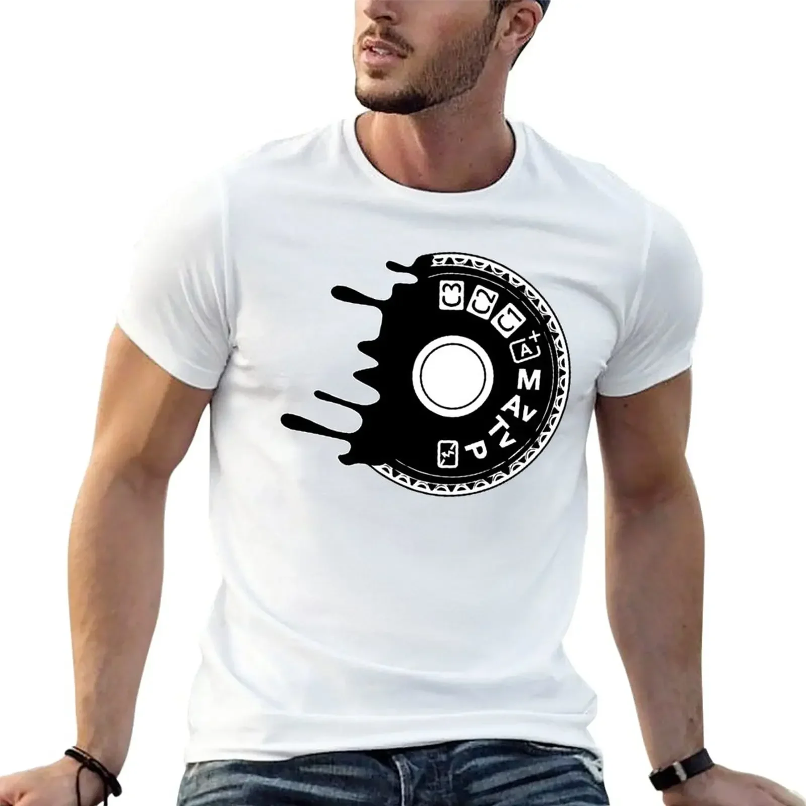 

2024 Aesthetic Men T Shirt Urban Camera Dial Logo T-Shirt Cute Clothes Blanks Short Sleeves Pure Cotton Tops Casual Streetwear