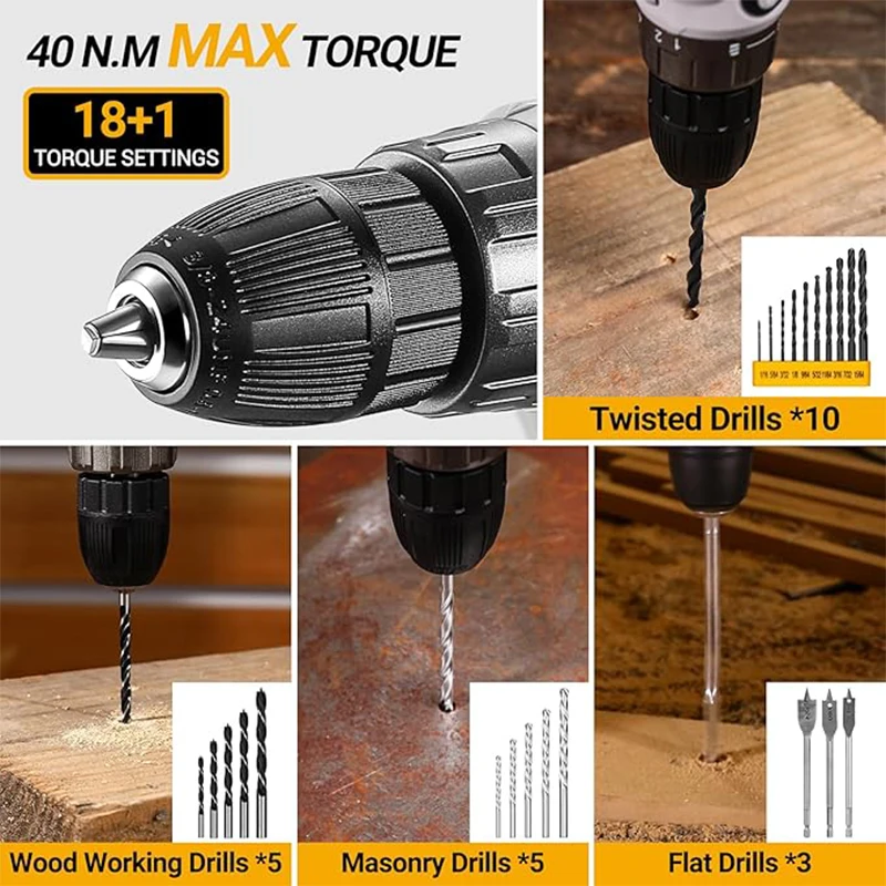 DEKO 20V cordless drill kit with battery, men's drill, manual repair, basic toolbox, suitable for household tools
