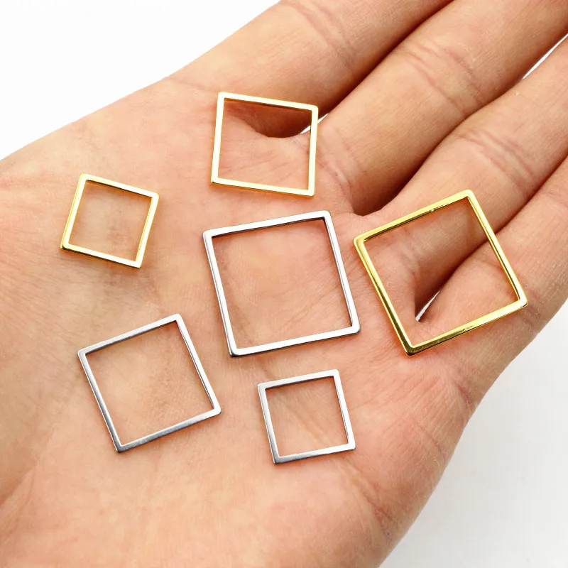 20 stücke Edelstahl Hohl Quadratischen Rahmen Anhänger Charms Offene Gedrückt Harz Rahmen Form Lünette DIY Schmuck Machen Zubehör