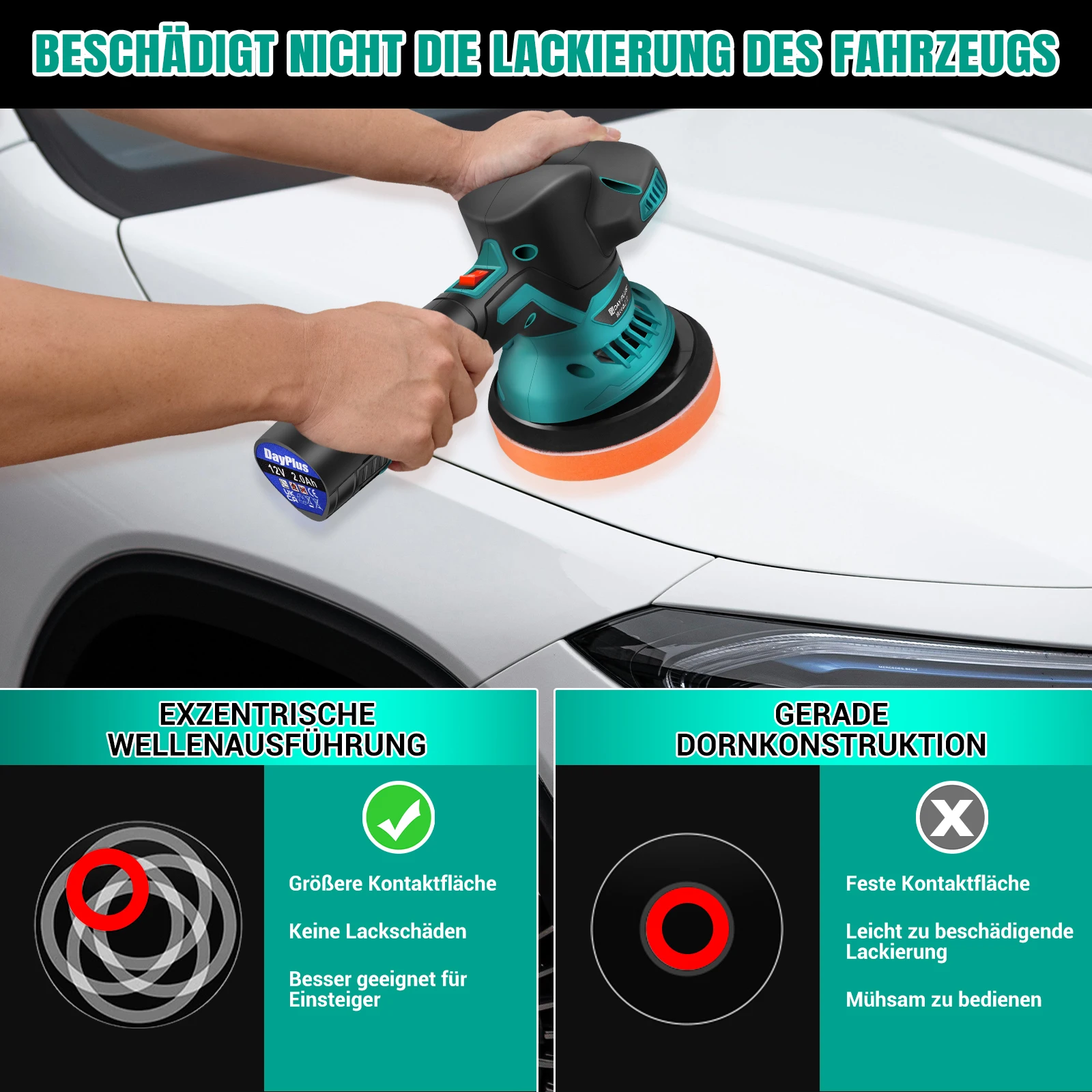 Akku-Autopoliermaschine-Set Akku-Poliermaschine mit 2Akkus Poliermaschine mit variabler Drehzahl für Autopflege/Polieren/Wachsen – Detail 5