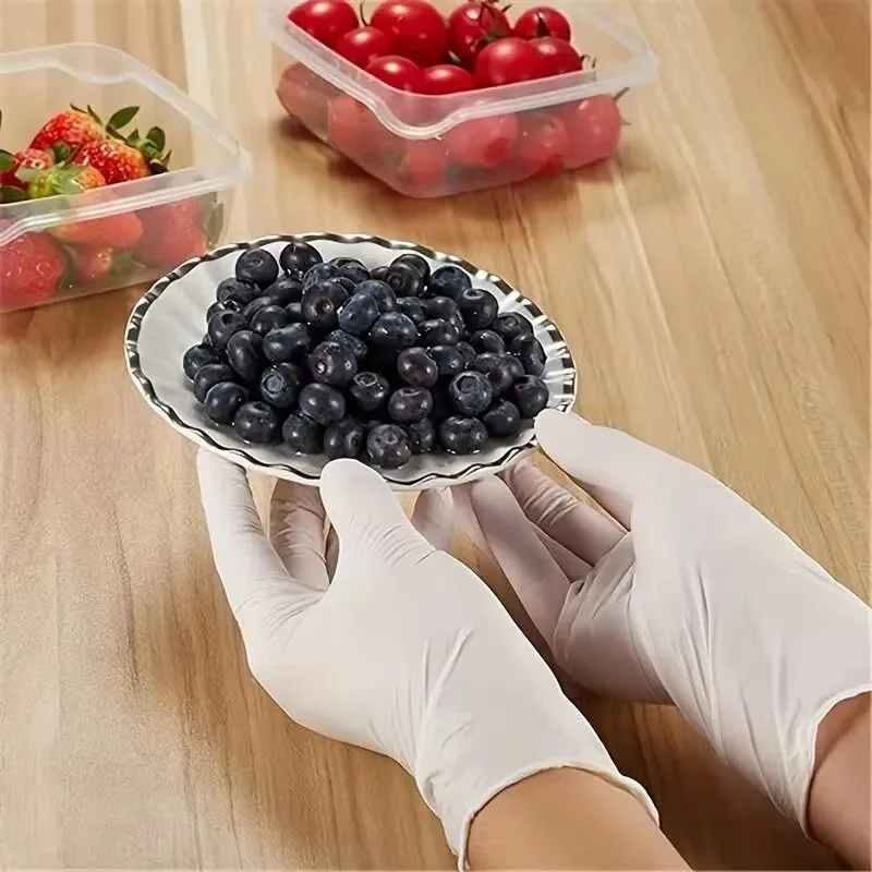 White Nitrile Gloves Non-Latex Thick Durable Gloves Kitchen Dishwashing Cleaning Beauty Hair Dyeing Tools 20/50/100 PCS
