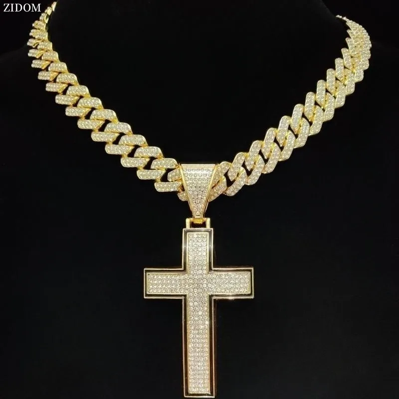 Collana con ciondolo croce Hip Hop da donna per uomo con catena cubana da 14 mm Pendenti ghiacciati Hiphop Collane Regali di gioielli punk di moda  36