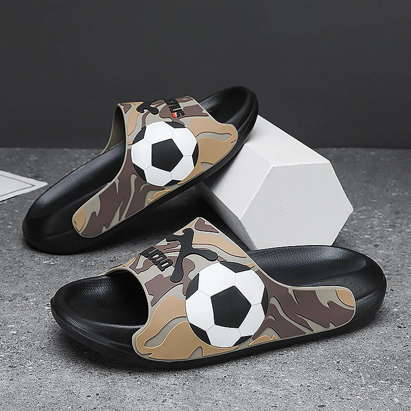Men's Slippers Summer Football Slides Soft Sole Non-slip EVA Beach Shoes Fashion Soft Thick Soled