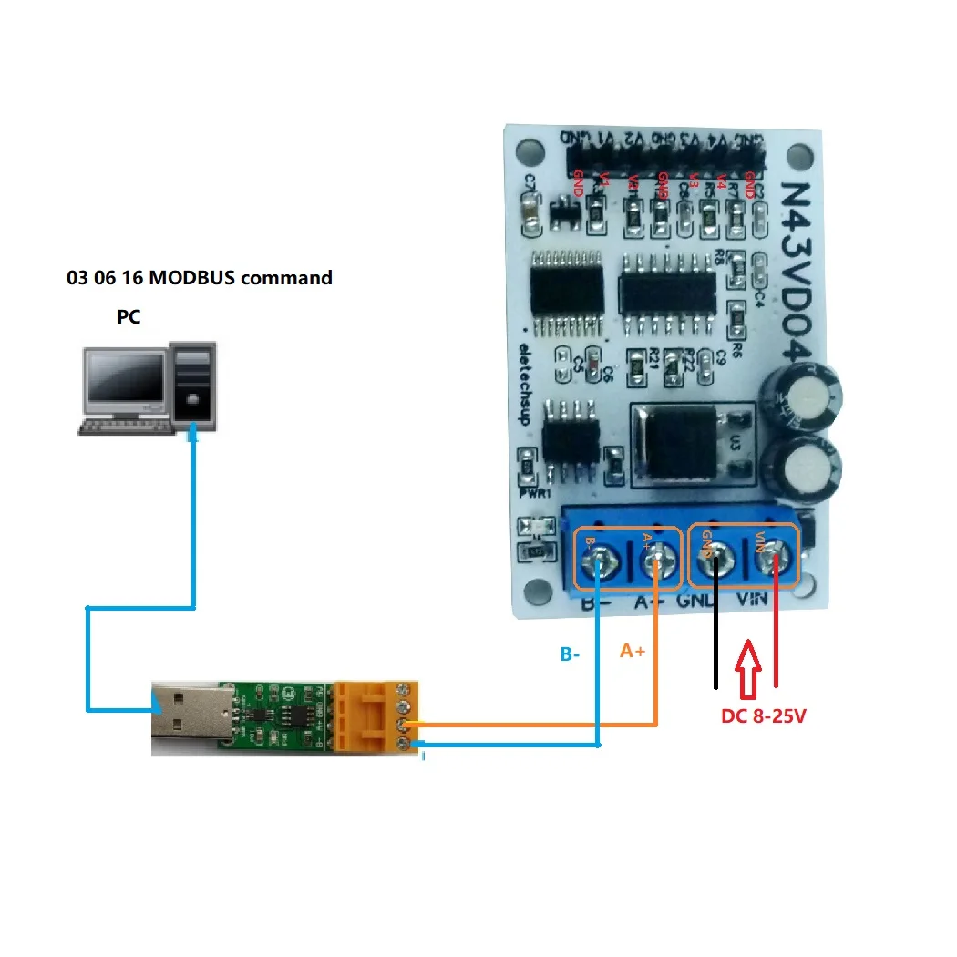 

4-20MA/0-5V/0-10V 4ch Current/Voltage Analog Acquisition RS485 Modbus RTU ADC Module