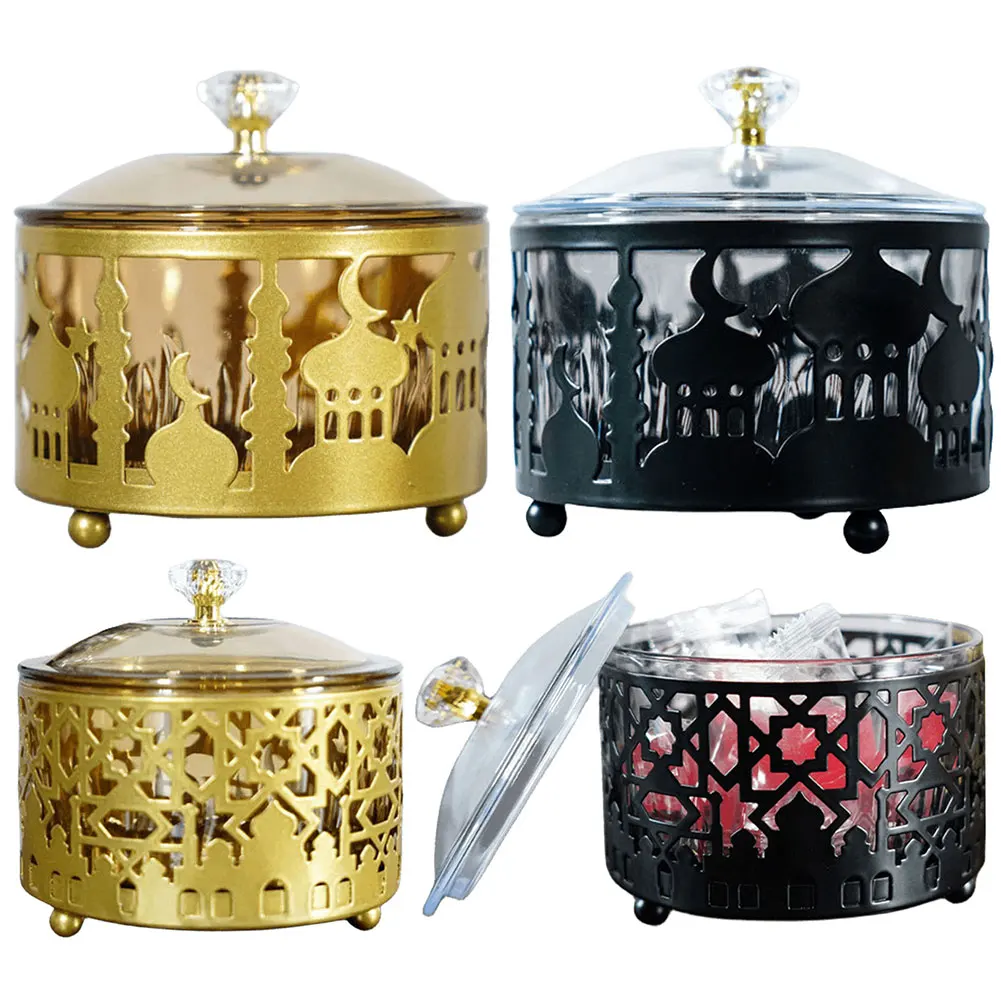 Metal Food Ramadan Plate Eid Mubarak Dessert Tray Home Decor Small Trinket Organizer Nuts Serving Tray for Muslim Party Festival