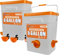 5-Gallon/44 Pounds Automatic Chicken Feeder & Waterer Set(2 Buckets), Chicken Feeder Port & Water Cup No Waste, Rain Proof 1