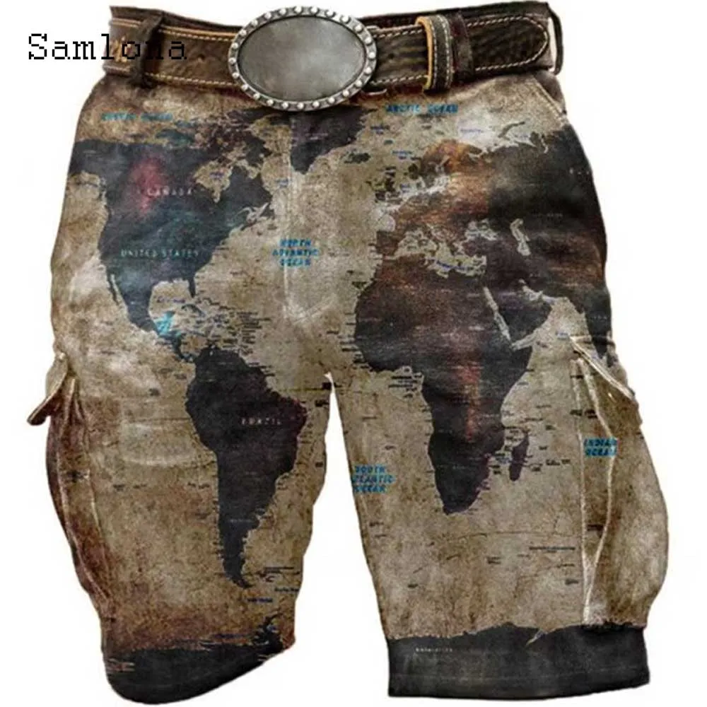 

Men's Casual Shorts Fashion Gothic Map Print Shorts Men Stand Pocket Half Pants 2023 Summer New Leisure Classic Shorts Hommes