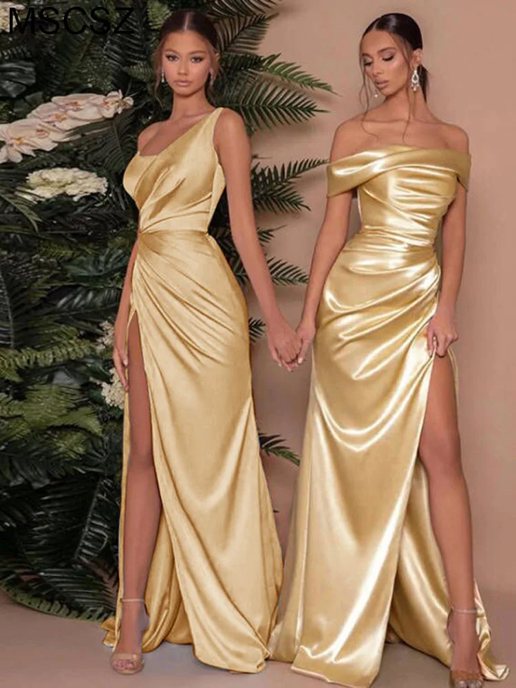 Fashion Champagne Gold Prom Dresses Strapless Evening Gowns Pleats Sheath  Split Formal Red Carpet Long Special Occasion Party Dress From 124,9 € |  DHgate