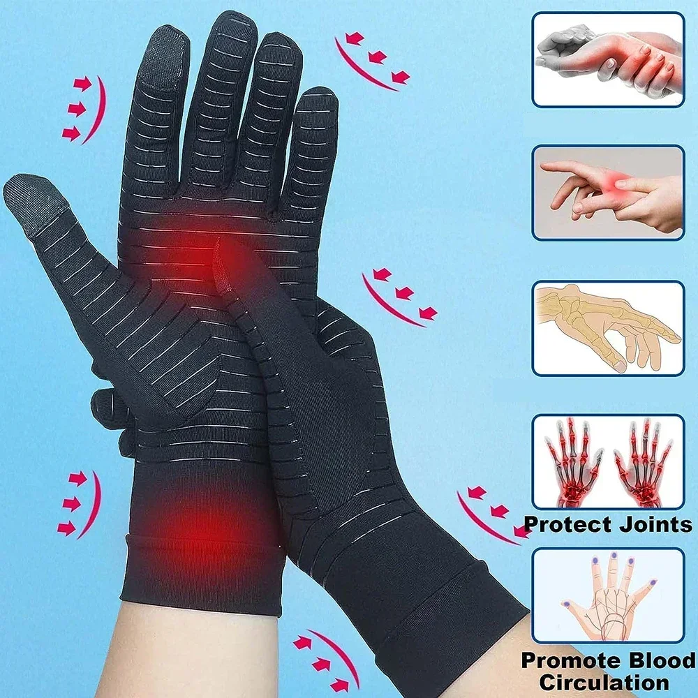 1/2 Pairs Black Women Men Copper Fiber Spandex Touch Screen Gloves for Running Sports Winter Warm Football Hiking Driving Glove 2